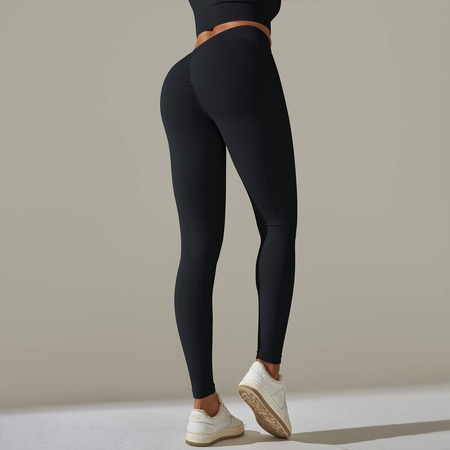 Legginsy sportowe prążkowane wysoki stan marszczenia 