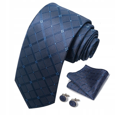 Elegancki jedwabny zestaw krawat + poszetka + spinki do mankietów