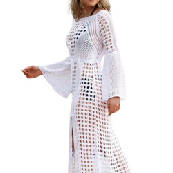 Długa ażurowa tunika plażowa boho
