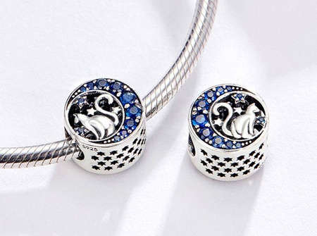Zawieszka do bransoletki charms do pandora - kot księżyc noc