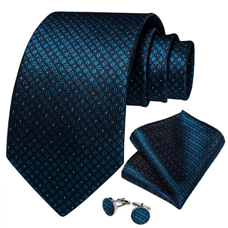 Żakardowy zestaw - krawat + poszetka + spinki