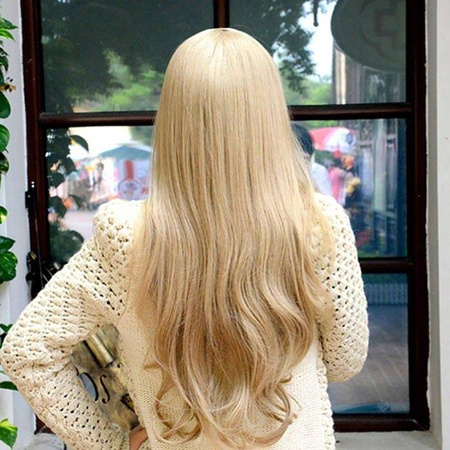 Peruka długa blond fale grzywka