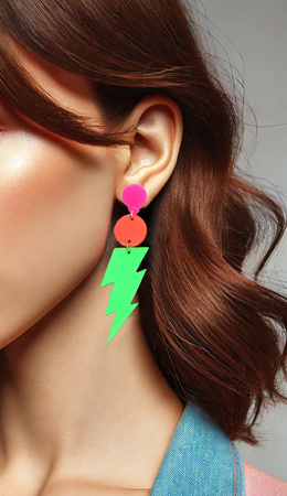 Neonowe kolczyki błyskawice zielone