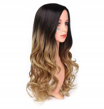 Peruka długa ombre brąz blond fale