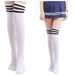 Bawełniane zakolanówki z paskami białe