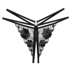 Stringi damskie paseczki z rozcięciem perełka