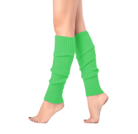 Zielone prążkowane ocieplacze na nogi – getry