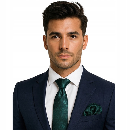 Elegancki jedwabny zestaw krawat + poszetka + spinki do mankietów