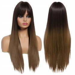 Peruka długa ombre brązowa prosta grzywka