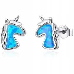 Srebrne kolczyki z kamieniem - jednorożce