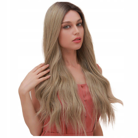 Peruka długa ciemny blond falowana lace front