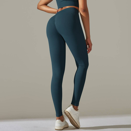 Legginsy sportowe prążkowane wysoki stan marszczenia 