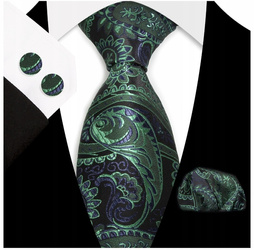 Żakardowy zestaw - krawat + poszetka + spinki