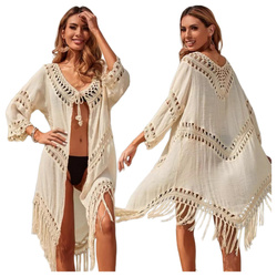 Tunika plażowa długa narzutka pareo ecru