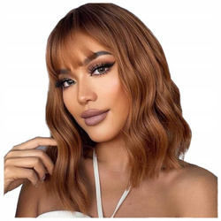 Peruka brąz rude falowane włosy grzywka