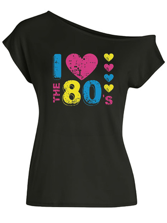 Koszulka lata 80. czarna bluzka disco "I LOVE 80'S"