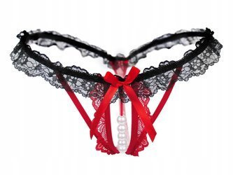 Koronkowe stringi z perełkami