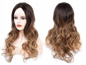 Peruka długa ombre brązowa fale