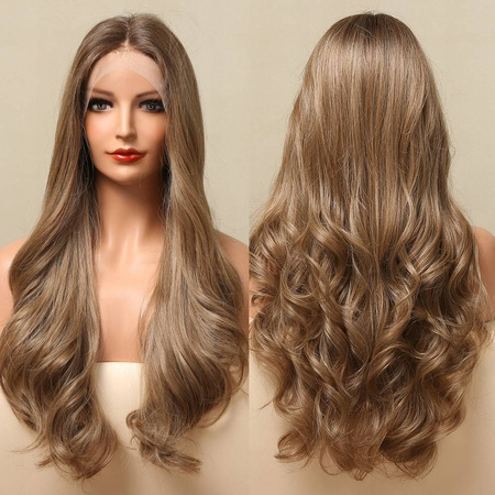 Peruka długa brąz fale lace front