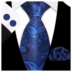 Żakardowy zestaw - krawat + poszetka + spinki