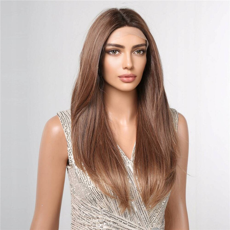 Peruka lace front długa brąz prosta