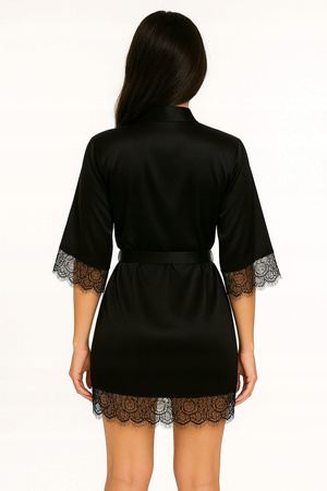 Szlafrok damski satynowy z koronką czarny
