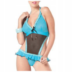 Body damskie z siateczką wycięcia falbanka