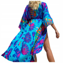 Pareo kolorowe długa narzutka plażowa tunika z paskiem