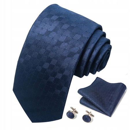 Elegancki jedwabny zestaw krawat + poszetka + spinki do mankietów