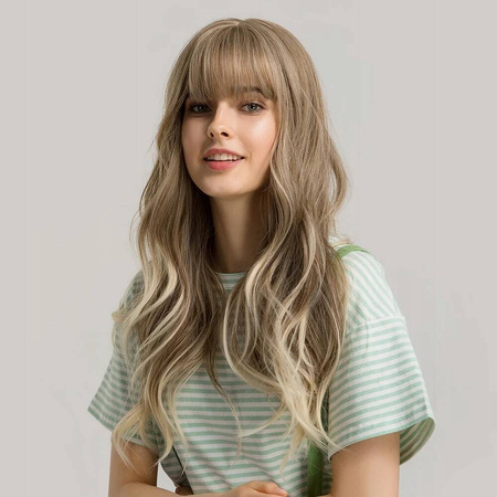 Peruka blond brąz ombre długie włosy grzywka