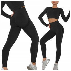 Komplet sportowy legginsy bezszwowe + top czarny