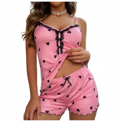 Piżama satynowa w serduszka - różowa