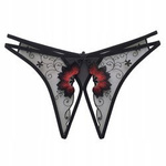 Stringi damskie paseczki z rozcięciem haft