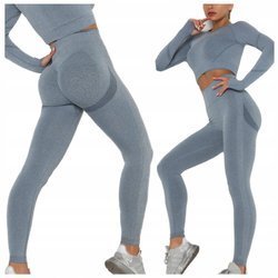 Komplet sportowy legginsy bezszwowe + top szary