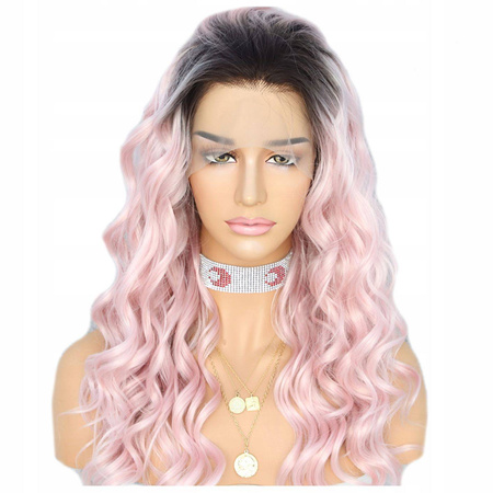 Peruka lace front długa ombre różowa fale